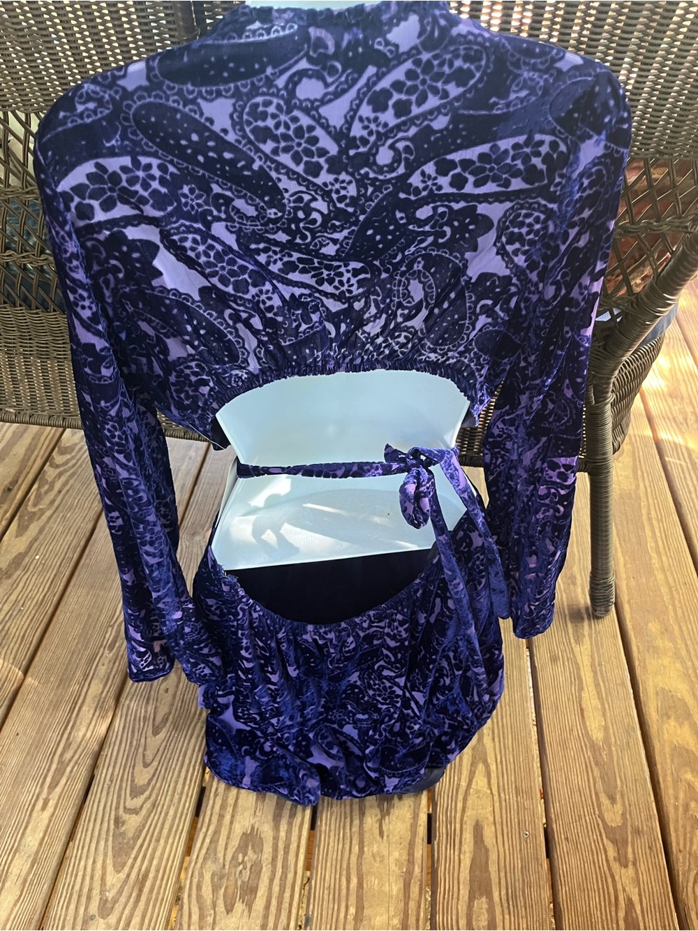 Tobi Purple Velvet Paisley Wrap Cutout Dress - Picture 5 of 6